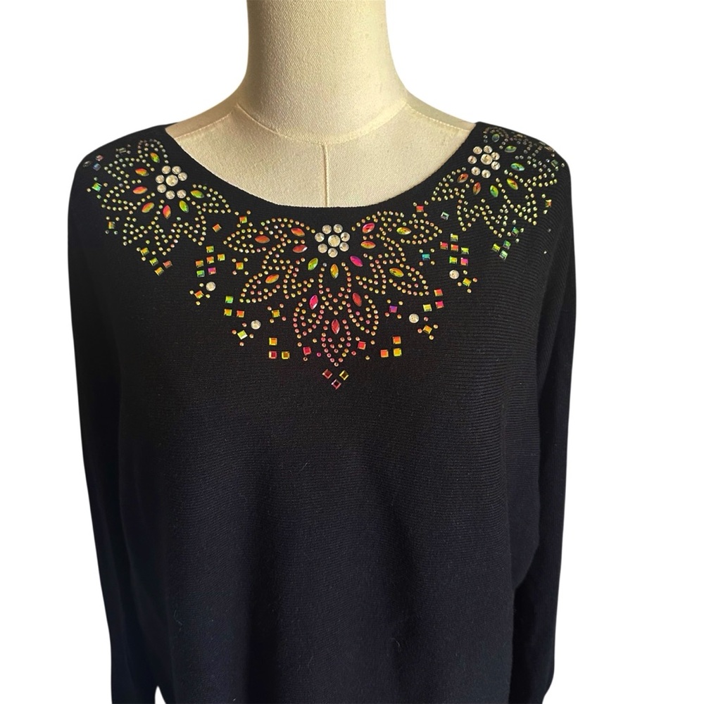 Embellished Black Sweater - Crew Neck